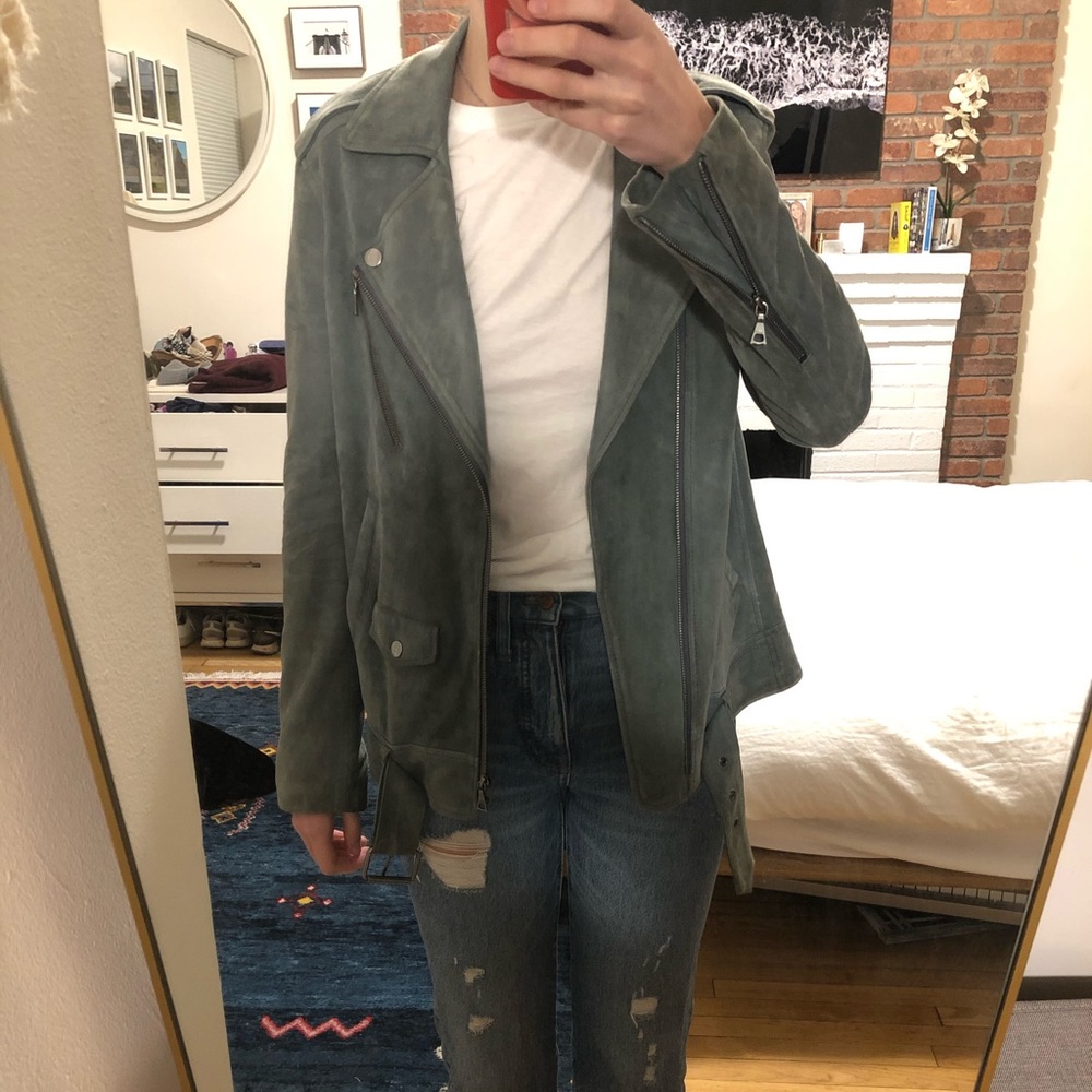 Theory Gray Suede Moto Jacket